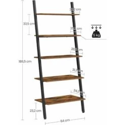 VASAGLE Industrial Ladder Shelf, 5-Tier Bookshelf Rack, Wall Shelf For Living Room, Kitchen, Office, Stable Iron, Leaning Against The Wall, Rustic Brown By SONGMICS LLS46BX -Living Room Furniture Store 17178998 5