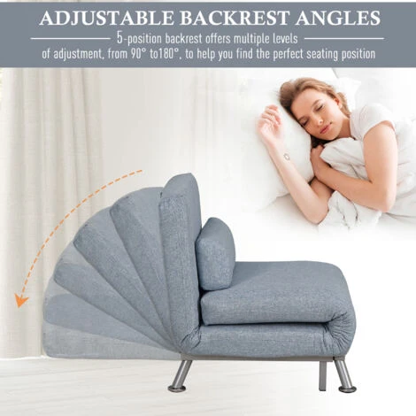 HOMCOM Single Folding 5 Position Convertible Sleeper Chair Sofa Bed Blue 6 HOMCOM Single Folding 5 Position Convertible Sleeper Chair Sofa Bed Blue - Image 4