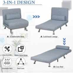 HOMCOM Single Folding 5 Position Convertible Sleeper Chair Sofa Bed Blue 11 HOMCOM Single Folding 5 Position Convertible Sleeper Chair Sofa Bed Blue -Living Room Furniture Store 17274224 5