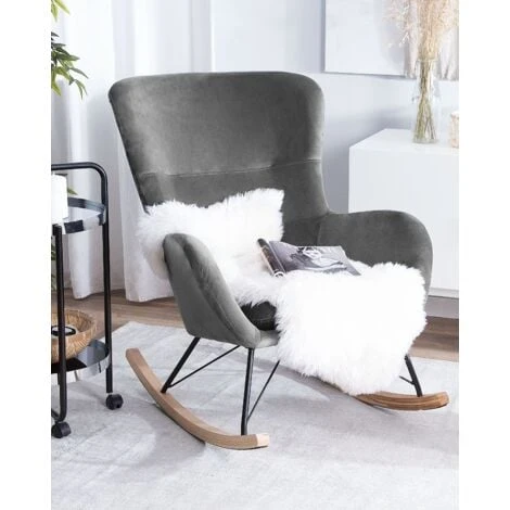 Glam Traditional Rocking Chair Velvet Fabric Wooden Rockers Dark Grey Ellan 4 Glam Traditional Rocking Chair Velvet Fabric Wooden Rockers Dark Grey Ellan - Image 2