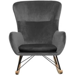 Glam Traditional Rocking Chair Velvet Fabric Wooden Rockers Dark Grey Ellan 10 Glam Traditional Rocking Chair Velvet Fabric Wooden Rockers Dark Grey Ellan -Living Room Furniture Store 17304621 4