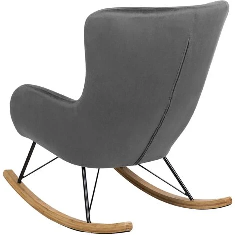 Glam Traditional Rocking Chair Velvet Fabric Wooden Rockers Dark Grey Ellan 7 Glam Traditional Rocking Chair Velvet Fabric Wooden Rockers Dark Grey Ellan - Image 5