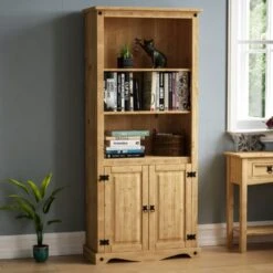 Corona 2 Door Bookcase Solid Pine Shelving Storage Unit