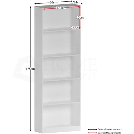 Cambridge 5 Tier Extra Large Bookcase Shelving Storage Unit, White 4 Cambridge 5 Tier Extra Large Bookcase Shelving Storage Unit, White - Image 2