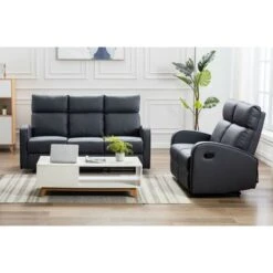 Boston Grey Leather 3+2 Seater Recliner Sofa Set -Living Room Furniture Store 17791406 3