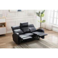 Boston Black Leather 3 Seater Recliner Sofa -Living Room Furniture Store 17791499 3