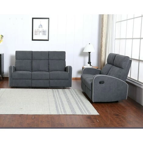 Boston Slate Grey Plush Fabric 3+2 Seater Recliner Sofa Set 4 Boston Slate Grey Plush Fabric 3+2 Seater Recliner Sofa Set - Image 2