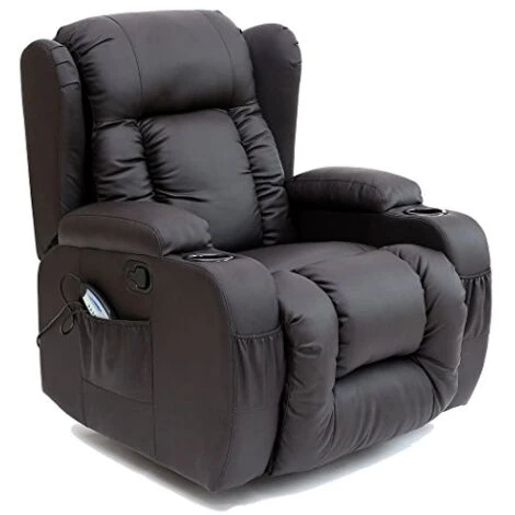CAESAR 10 IN 1 WINGED LEATHER RECLINER CHAIR ROCKING MASSAGE SWIVEL HEATED BROWN 3 CAESAR 10 IN 1 WINGED LEATHER RECLINER CHAIR ROCKING MASSAGE SWIVEL HEATED BROWN