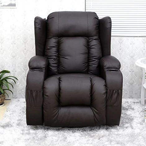 CAESAR 10 IN 1 WINGED LEATHER RECLINER CHAIR ROCKING MASSAGE SWIVEL HEATED BROWN 4 CAESAR 10 IN 1 WINGED LEATHER RECLINER CHAIR ROCKING MASSAGE SWIVEL HEATED BROWN - Image 2