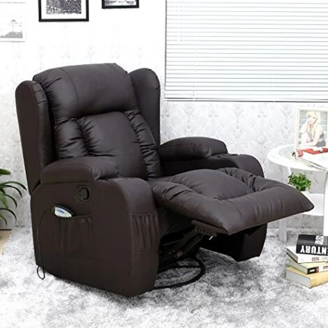 CAESAR 10 IN 1 WINGED LEATHER RECLINER CHAIR ROCKING MASSAGE SWIVEL HEATED BROWN 6 CAESAR 10 IN 1 WINGED LEATHER RECLINER CHAIR ROCKING MASSAGE SWIVEL HEATED BROWN - Image 4