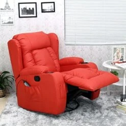 CAESAR 10 IN 1 WINGED LEATHER RECLINER CHAIR ROCKING MASSAGE SWIVEL HEATED RED -Living Room Furniture Store 18220859 4
