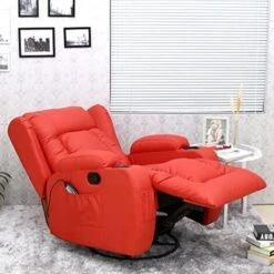 CAESAR 10 IN 1 WINGED LEATHER RECLINER CHAIR ROCKING MASSAGE SWIVEL HEATED RED -Living Room Furniture Store 18220859 5