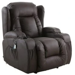 CAESAR BROWN ELECTRIC LEATHER AUTO RECLINER MASSAGE HEATED GAMING WING CHAIR