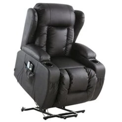 CAESAR ELECTRIC RISE RECLINER WINGED LEATHER ARMCHAIR MASSAGE HEATED CHAIR (Black)