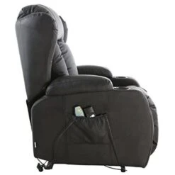 CAESAR ELECTRIC RISE RECLINER WINGED LEATHER ARMCHAIR MASSAGE HEATED CHAIR (Black) -Living Room Furniture Store 18220872 3