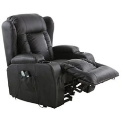 CAESAR ELECTRIC RISE RECLINER WINGED LEATHER ARMCHAIR MASSAGE HEATED CHAIR (Black) -Living Room Furniture Store 18220872 4