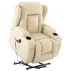 CAESAR ELECTRIC RISE RECLINER WINGED LEATHER ARMCHAIR MASSAGE HEATED CHAIR (Cream)