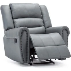 DENVER BONDED LEATHER RECLINER ARMCHAIR STUD SOFA HOME LOUNGE RECLINING CHAIR - GREY -Living Room Furniture Store 18220930 3
