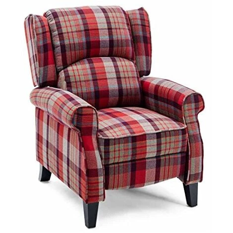 EATON WING BACK FIRESIDE CHECK FABRIC RECLINER ARMCHAIR SOFA LOUNGE CINEMO CHAIR RED 3 EATON WING BACK FIRESIDE CHECK FABRIC RECLINER ARMCHAIR SOFA LOUNGE CINEMO CHAIR RED