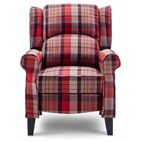 EATON WING BACK FIRESIDE CHECK FABRIC RECLINER ARMCHAIR SOFA LOUNGE CINEMO CHAIR RED 5 EATON WING BACK FIRESIDE CHECK FABRIC RECLINER ARMCHAIR SOFA LOUNGE CINEMO CHAIR RED - Image 3