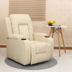 OSCAR LEATHER RECLINER W DRINK HOLDERS ARMCHAIR SOFA CHAIR RECLINING CINEMA CREAM -Living Room Furniture Store 18220974 3