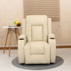 OSCAR LEATHER RECLINER W DRINK HOLDERS ARMCHAIR SOFA CHAIR RECLINING CINEMA CREAM -Living Room Furniture Store 18220974 4