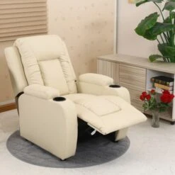 OSCAR LEATHER RECLINER W DRINK HOLDERS ARMCHAIR SOFA CHAIR RECLINING CINEMA CREAM -Living Room Furniture Store 18220974 5