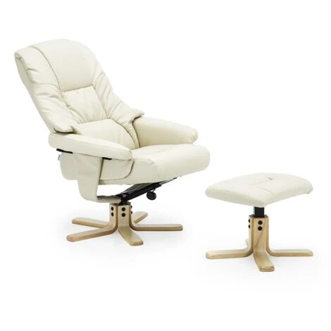 SORENTO REAL LEATHER CREAM SWIVEL RECLINER CHAIR W FOOT STOOL 4 SORENTO REAL LEATHER CREAM SWIVEL RECLINER CHAIR W FOOT STOOL - Image 2