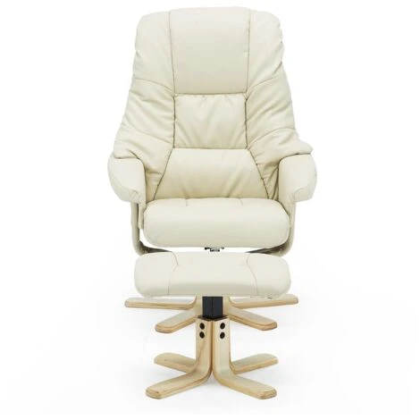 SORENTO REAL LEATHER CREAM SWIVEL RECLINER CHAIR W FOOT STOOL 6 SORENTO REAL LEATHER CREAM SWIVEL RECLINER CHAIR W FOOT STOOL - Image 4
