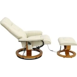 TUSCANY REAL LEATHER CREAM SWIVEL RECLINER MASSAGE CHAIR W FOOT STOOL -Living Room Furniture Store 18220988 3