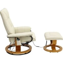 TUSCANY REAL LEATHER CREAM SWIVEL RECLINER MASSAGE CHAIR W FOOT STOOL -Living Room Furniture Store 18220988 4