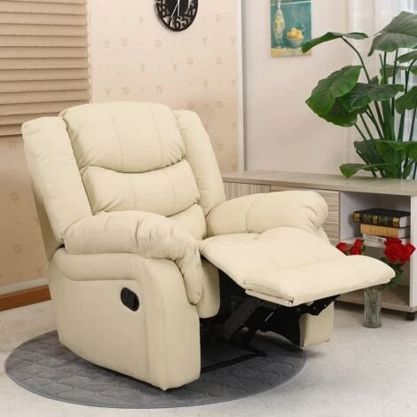SEATTLE CREAM LEATHER RECLINER ARMCHAIR SOFA HOME LOUNGE CHAIR RECLINING 5 SEATTLE CREAM LEATHER RECLINER ARMCHAIR SOFA HOME LOUNGE CHAIR RECLINING - Image 3
