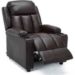 STUDIO LEATHER RECLINER W DRINK HOLDERS ARMCHAIR SOFA CHAIR CINEMA GAMING BROWN -Living Room Furniture Store 18221001 3