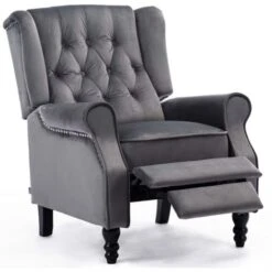 ALTHORPE VELVET RECLINER CHAIR - GREY -Living Room Furniture Store 18221003 4