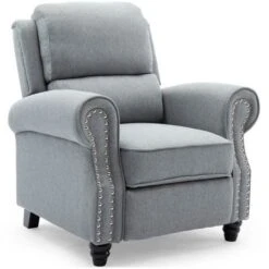 DUXFORD LINEN FABRIC PUSHBACK RECLINER ARMCHAIR SOFA OCCASIONAL CHAIR[Grey,RC1-2070-030-040-GREY,Fabric]