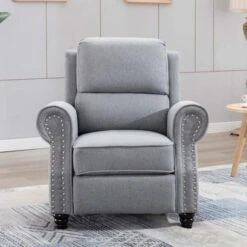 DUXFORD LINEN FABRIC PUSHBACK RECLINER ARMCHAIR SOFA OCCASIONAL CHAIR[Grey,RC1-2070-030-040-GREY,Fabric] -Living Room Furniture Store 18221032 4