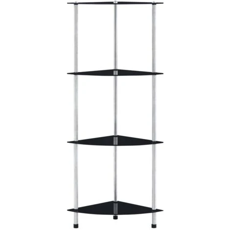 4-Tier Shelf Black 30x30x100 Cm Tempered Glass VidaXL 4 4-Tier Shelf Black 30x30x100 Cm Tempered Glass VidaXL - Image 2