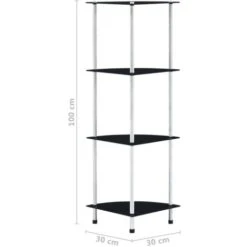 4-Tier Shelf Black 30x30x100 Cm Tempered Glass VidaXL 9 4-Tier Shelf Black 30x30x100 Cm Tempered Glass VidaXL -Living Room Furniture Store 18323716 3