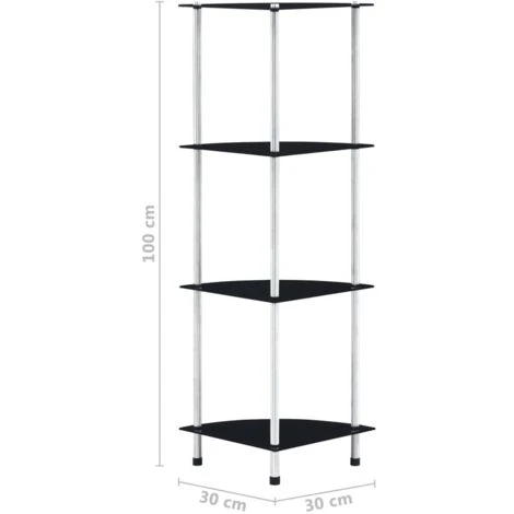 4-Tier Shelf Black 30x30x100 Cm Tempered Glass VidaXL 5 4-Tier Shelf Black 30x30x100 Cm Tempered Glass VidaXL - Image 3