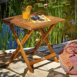 Garden Side Table Balcony Folding Outdoor Wooden 46x46cm Patio Small Space Corner Bistro Weather Resistant Terrace -Living Room Furniture Store 18381339 3
