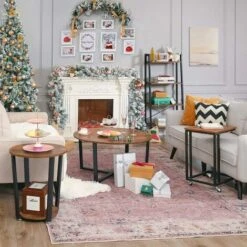 VASAGLE Round Coffee Table, Industrial Style Cocktail Table, Durable Metal Frame, Easy To Assemble, For Living Room, Bedroom, Rustic Brown By SONGMICS LCT88X -Living Room Furniture Store 18455923 4