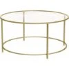 VASAGLE Round Coffee Table, Glass Table With Golden Iron Frame, Living Room Table, Sofa Table, Robust Tempered Glass, Stable, Decorative, Gold By SONGMICS LGT21G -Living Room Furniture Store 18969753 1