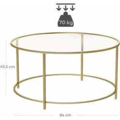 VASAGLE Round Coffee Table, Glass Table With Golden Iron Frame, Living Room Table, Sofa Table, Robust Tempered Glass, Stable, Decorative, Gold By SONGMICS LGT21G -Living Room Furniture Store 18969753 5