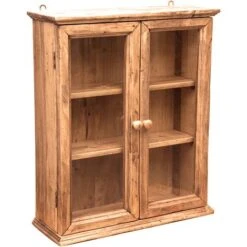 Country-style Solid Lime Wood, Natural Finish Hanging Display Case. Made In Italy