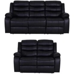 Roma 3+2 Seater Leather Recliner Sofas In Black