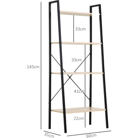 HOMCOM 4-Tier Vintage Ladder Shelf Bookcase Storage Rack Stand Plants Display Bookshelf Natural 4 HOMCOM 4-Tier Vintage Ladder Shelf Bookcase Storage Rack Stand Plants Display Bookshelf Natural - Image 2