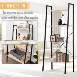 HOMCOM 4-Tier Vintage Ladder Shelf Bookcase Storage Rack Stand Plants Display Bookshelf Natural 10 HOMCOM 4-Tier Vintage Ladder Shelf Bookcase Storage Rack Stand Plants Display Bookshelf Natural -Living Room Furniture Store 19537371 4