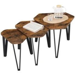 VASAGLE Nesting Coffee Table, Set Of 3 End Tables For Living Room, Stacking Side Tables, Sturdy And Easy Assembly, Steel Frame, Industrial Style, Rustic Brown And Black By SONGMICS LNT14BX
