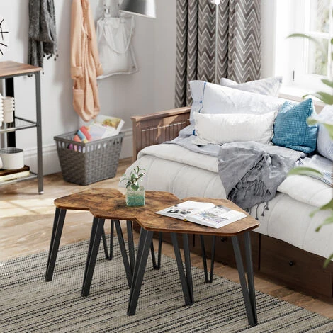 VASAGLE Nesting Coffee Table, Set Of 3 End Tables For Living Room, Stacking Side Tables, Sturdy And Easy Assembly, Steel Frame, Industrial Style, Rustic Brown And Black By SONGMICS LNT14BX 4 VASAGLE Nesting Coffee Table, Set Of 3 End Tables For Living Room, Stacking Side Tables, Sturdy And Easy Assembly, Steel Frame, Industrial Style, Rustic Brown And Black By SONGMICS LNT14BX - Image 2