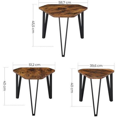 VASAGLE Nesting Coffee Table, Set Of 3 End Tables For Living Room, Stacking Side Tables, Sturdy And Easy Assembly, Steel Frame, Industrial Style, Rustic Brown And Black By SONGMICS LNT14BX 7 VASAGLE Nesting Coffee Table, Set Of 3 End Tables For Living Room, Stacking Side Tables, Sturdy And Easy Assembly, Steel Frame, Industrial Style, Rustic Brown And Black By SONGMICS LNT14BX - Image 5